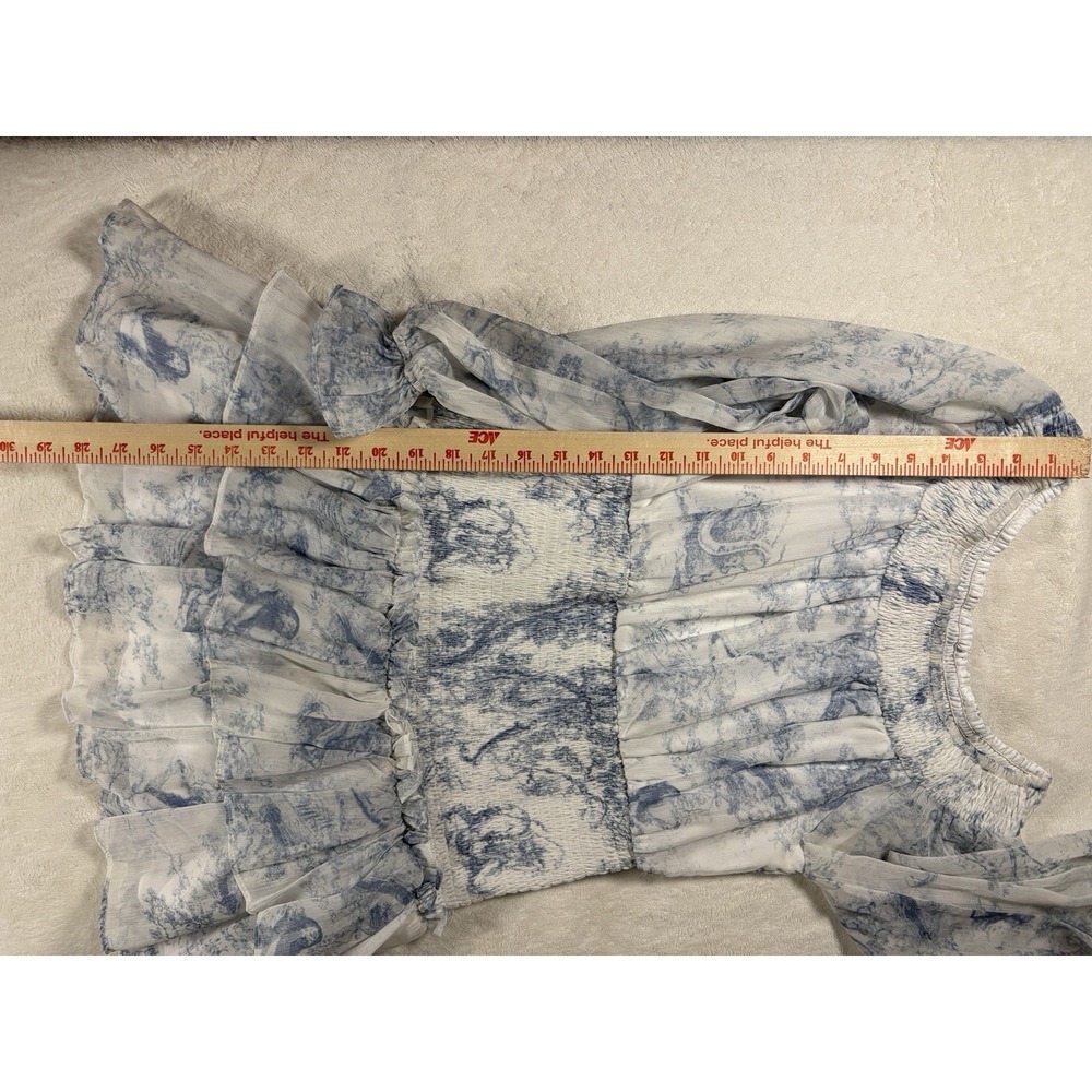 TCEC Coastal Charm Blue Toile de Jouy Smocked‎ Mini Dress Medium - Picture 4 of 6